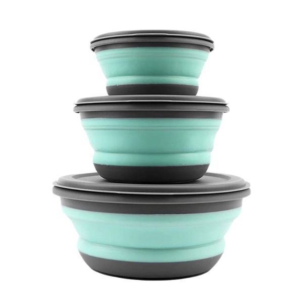 

storage bottles & jars 3pcs bowl sets silicone folding lunch box portable kitchen foldable salad with lid