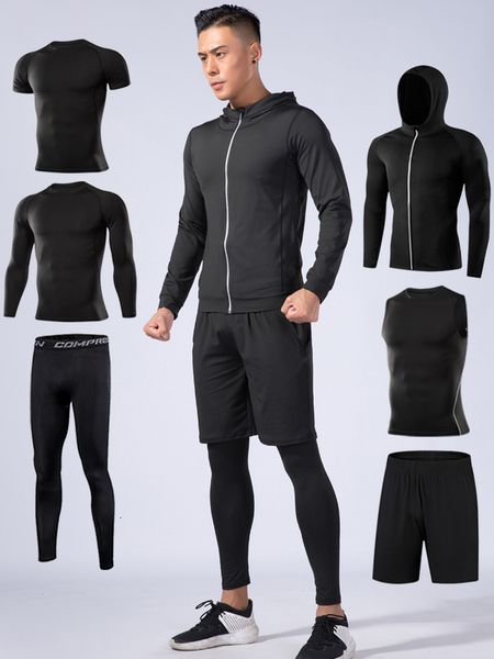 

men clothes jogging gym compression panty training suit packages sports fitness past running sport sliding set, Gray