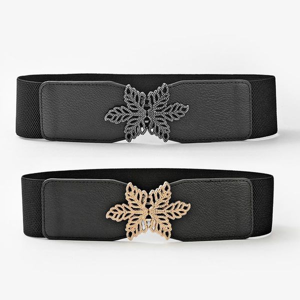 

belts women elastic pu leather belt double shape buckle wide waist strap fashion casual long adjustable black girdle, Black;brown