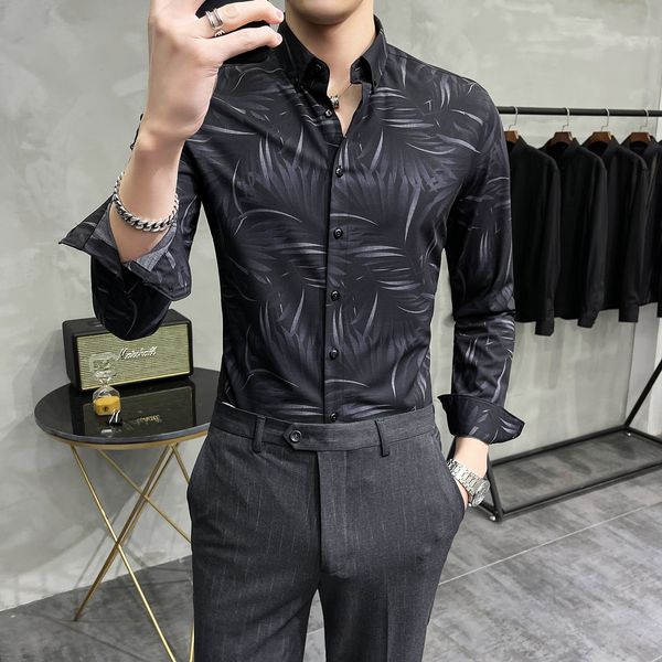 

2021 spring floral shirts of the men with long sleeves, business casual shirt, chemise homme streetwear social party men's blouse y3dd, White;black