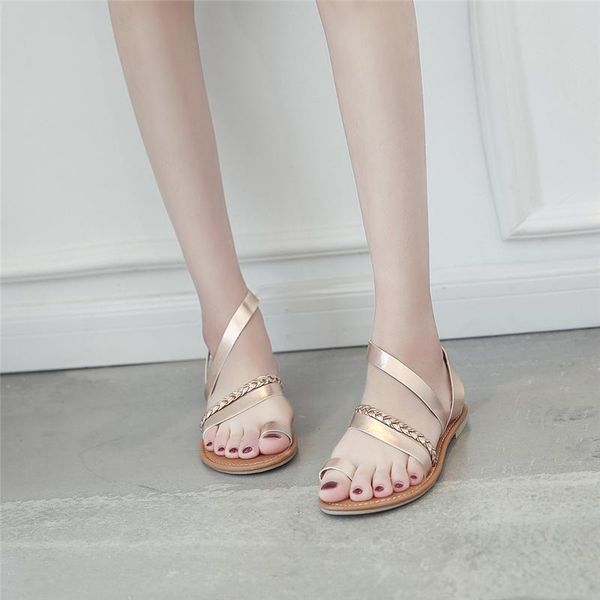 

fashion leather ladies beach shoes flat sandals open toe leather sandals ladies dress, Black