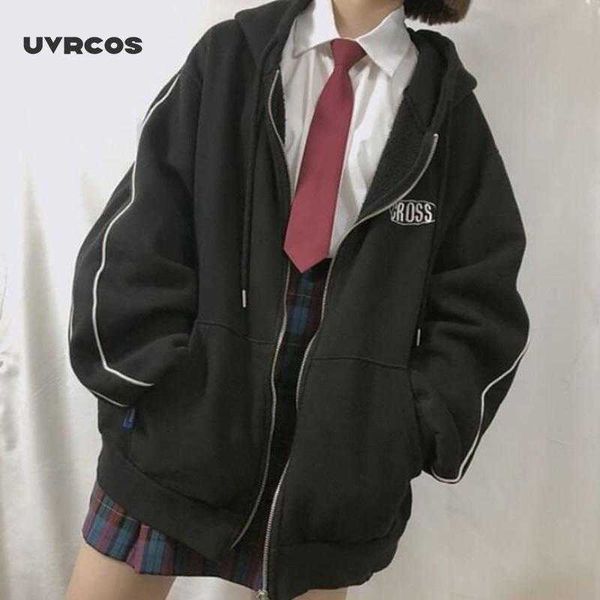 

harajuku oversized jacket embroidery letter hoodies coats womens student plus size outwear female loose coats and jackets 210712, Black;brown