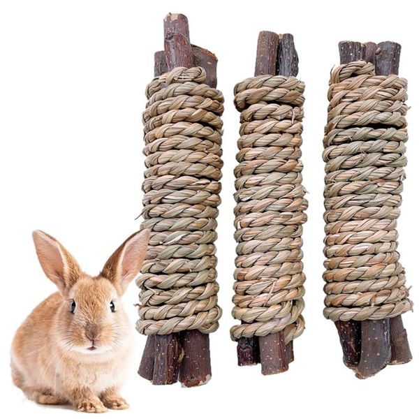 

small animal supplies 3pcs hamster wood sticks interactive chewing stick chinchilla chew bite toy teeth cleaner