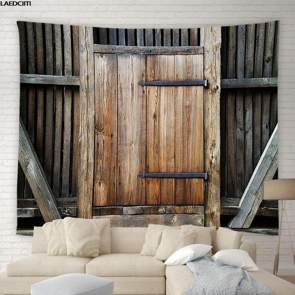 

tapestries retro hippie tapestry country farmhouse geometric old wooden door background wall hanging cloth living room bedroom home decor