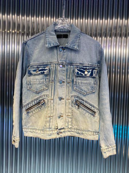

21ss man designers denim jackets paris multi pocket letter jacquard clothes mens coats outerwear hooded men clothing cotton colour blue, Black;brown