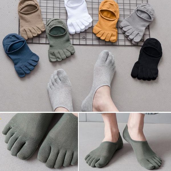 

men's socks 2021 1 pair/lot summer men five finger cotton fashion toe invisible nonslip ankle breathable anti-skid boat, Black