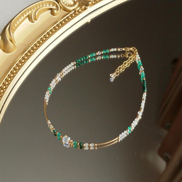 

anklets lii ji anklet jade clear quartz moonstone malachite green onyx rose 14k gold filled austia crystal handamde jewelry, Red;blue