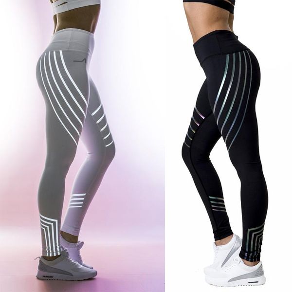 

women's leggings models european and american streamer digital printing high waist sports casual, Black