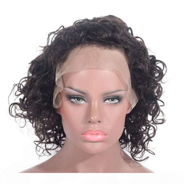 

mongolian human hair curly wigs natural color 130% density glueless lace front wig bleached knots for women, Black;brown