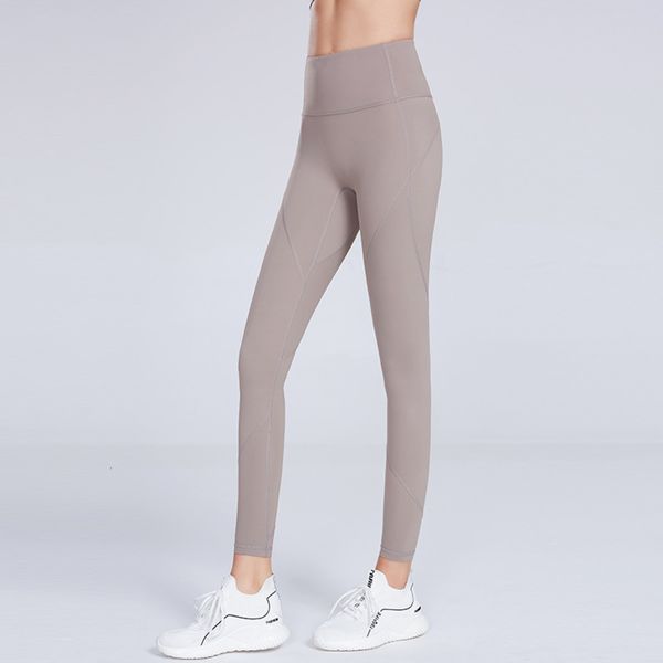 

new fast drying nude fitness women's no embarrassment line yoga high waist hip lifting elastic sports peach pants, Gray