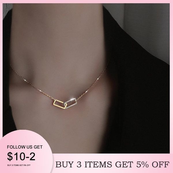 

chains lbyzhan 925 sterling silver shiny rectangle double zircon circle cz zirconia necklaces pendants gift for girl choker