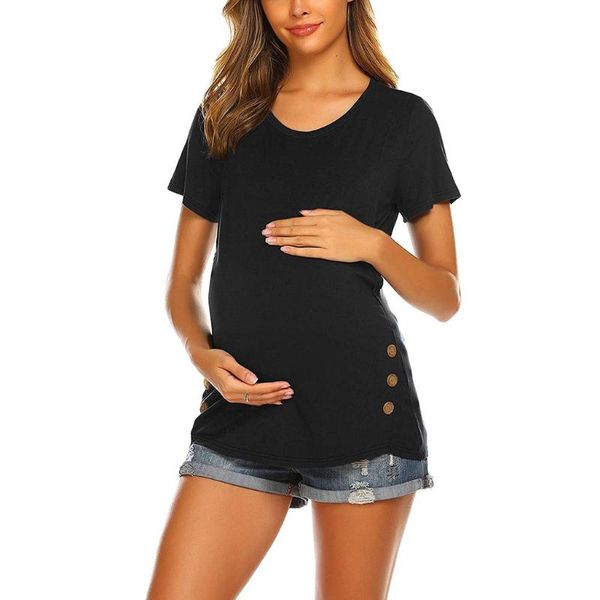 

maternity & tees women's mama short sleeve side button tunic nursing for breastfeeding casual shirt tee ropa embarazada, White