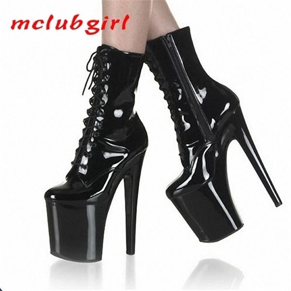 

mclubgirl slim heel boots 20cm patent leather nightclub stage high bottom ykc-c-011 211217, Black