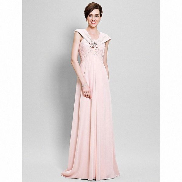 

sheath / column mother of the bride dress floral v neck floor length chiffon sleeveless with criss cross flower 2022 m3z2#, White;black