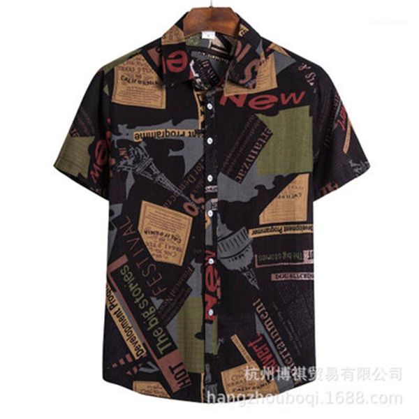 

single breasted plus size mens thin summer shirts fashion trend printing short sleeve cardigan lapel neck shirts spring male new casual, White;black