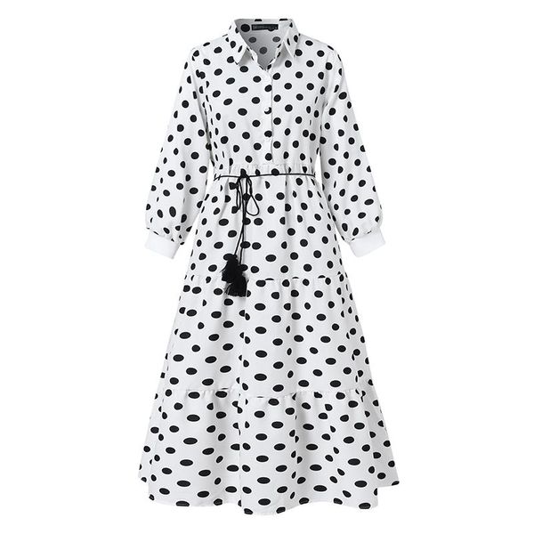 

ethnic clothing womens 2021 spring autumn muslim polka dot maxi dress elegant waiist belt ruffle dubai abaya turkey hijab kaftan vestidos, Red
