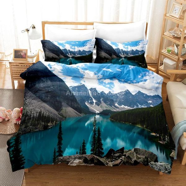 

bedding sets snow mountain set scenery lake bed quilt duvet cover home decor twin single  king size fashion tree sky cloud