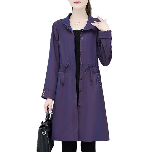 

women's trench coats ladies windbreaker fall 2021 fashion loose thin commute temperament age-reducing mid-length coat cardigan long sle, Tan;black