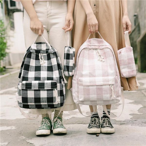 

outdoor bags canvas shoulder bag middle school student plaid backpack high