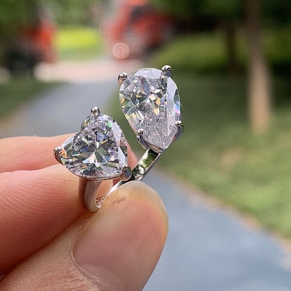 

simple fashion wedding ring sparkling luxury jewelry 925 sterling silver water drop white z cz diamond open adjustable women engagement band, Slivery;golden