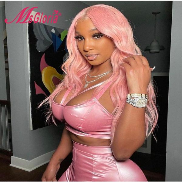 

lace wigs body wave brazilian hair bright pink transparent front human preplucked baby hairline for women highlight wig, Black;brown