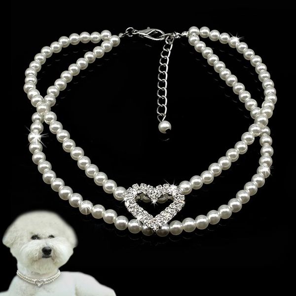

dog apparel accessories small cat collars for chihuahua yorkshire pug rhinestone pearl pet collar necklace pendant supplies