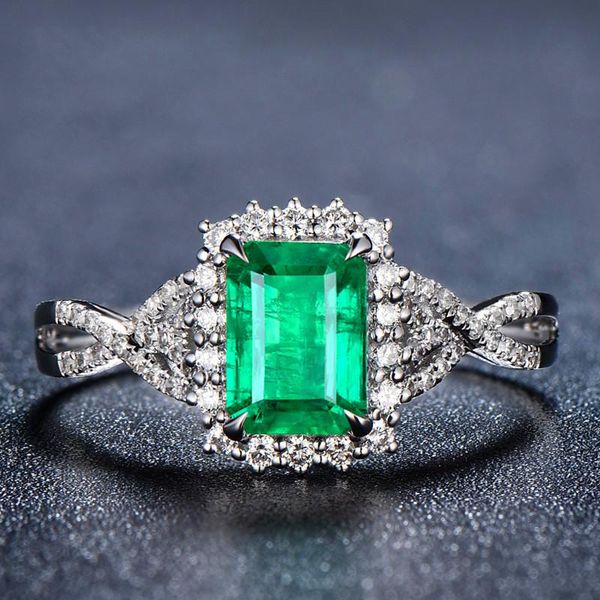 

cluster rings luxury female green crystal stone ring elegant square zircon wedding for women silver color bridal engagement, Golden;silver