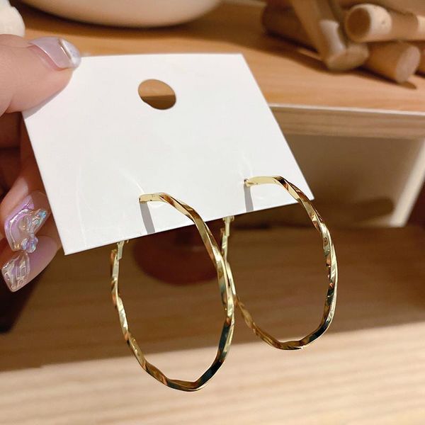 

hoop & huggie minar minimalist gold color big circle earrings for women femme twisted metal alloy hollow geometric pendientes, Golden;silver