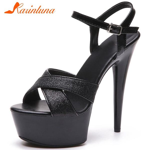 

sandals karin fashion female classic concise mature platform thin high heels women 2021 summer shoes, Black