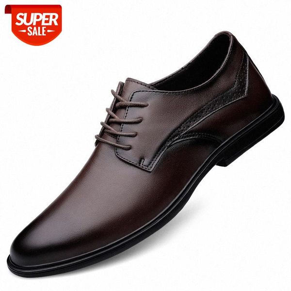 

all-match autumn breathable small leather shoes men's brock two-layer father casual business work #576m, Black