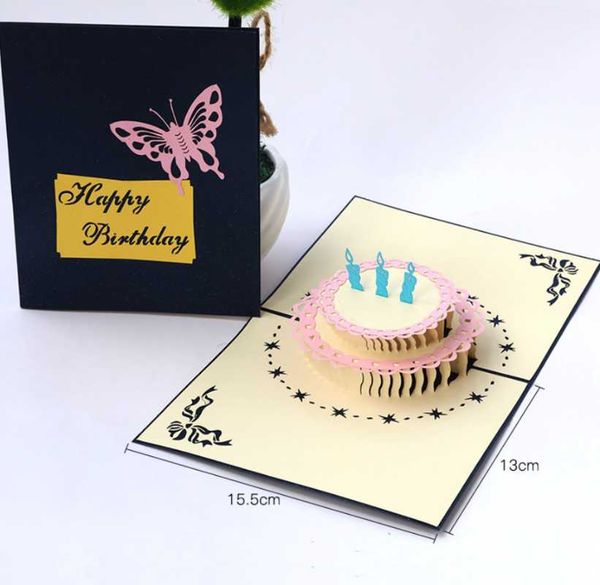 

greeting cards 100pcs happy birthday card for girl kids wife husband 3d cake -up postcards gifts handmade small
