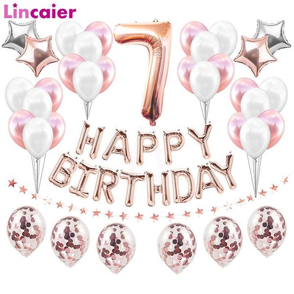 

party decoration 37pcs number 7 foil balloons years old girl boy happy birthday decorations 7th i am seven supplies