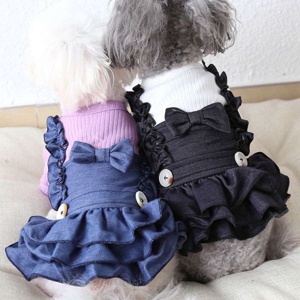 

ysgj fall / winter 2019 new double belt denim skirt pet clothing dog clothing