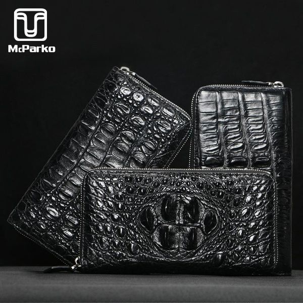 

wallets mcparko men wallet genuine leather crocodile clutch alligator skin purse zipper minimalist, Red;black