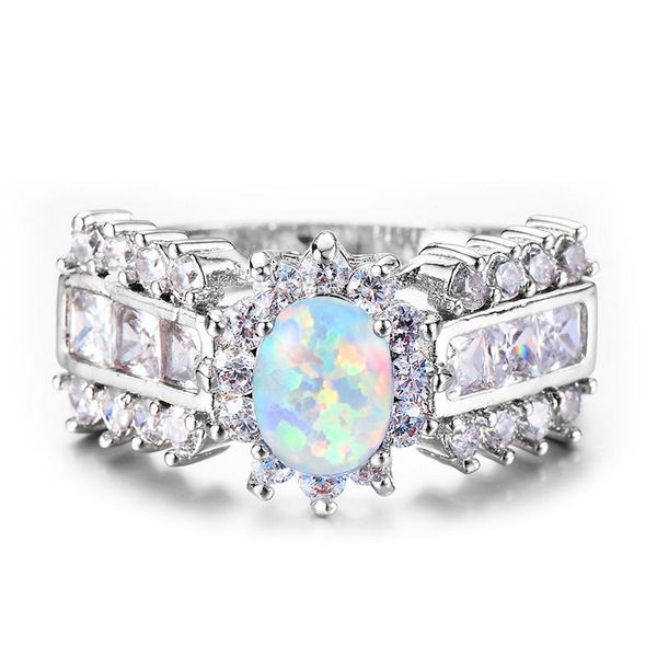 

wedding rings luxury female white blue fire opal ring silver color love engagement vintage oval zircon for women, Slivery;golden