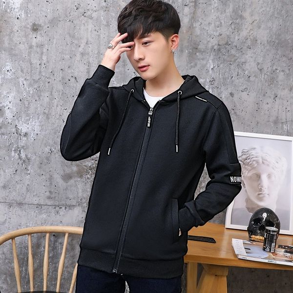 

casual zipper hooded cardigan coat new sports men's solid color sweater kg-566, Black