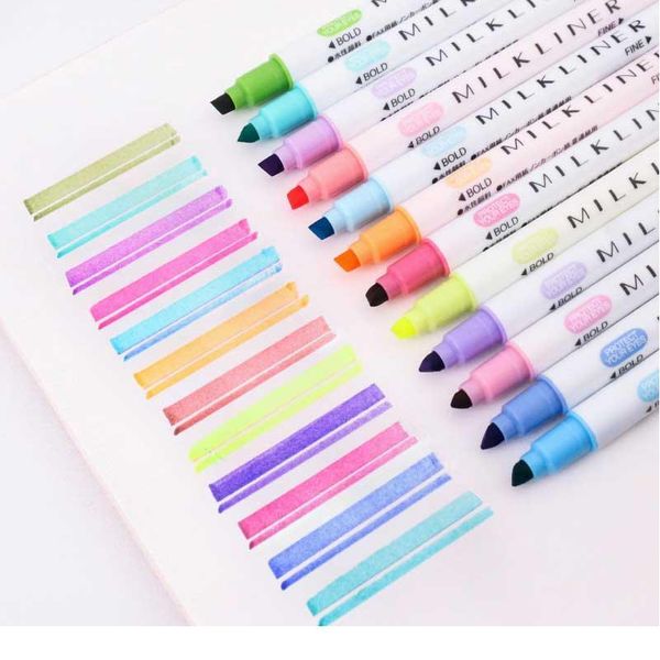 

12 colors/set cute milk liner pens highlighter dual double headed fluorescent pen drawing marker pen stationery schoo qylvjg