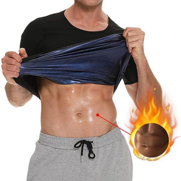 

yoga outfit men sauna vest body waist trainer short sleeves workout shirt fat burning and weight loss t-shirt black for fitness sports gym