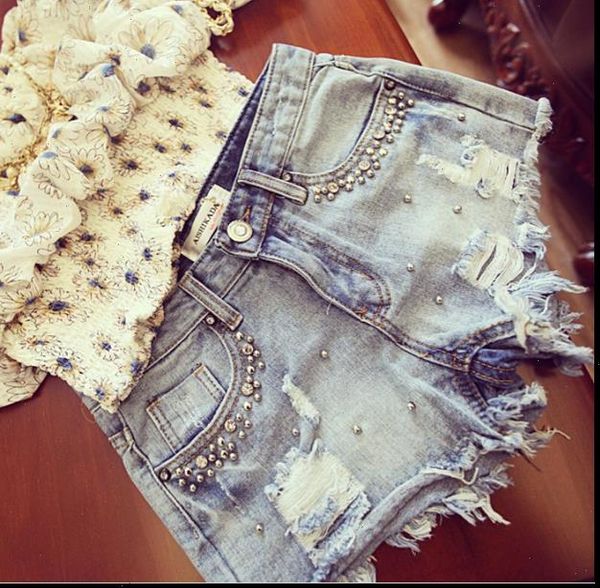 

2021 new summer women diamond beading denim shorts casual ladies jeans shorts rq25 drop shipping good quality, White;black