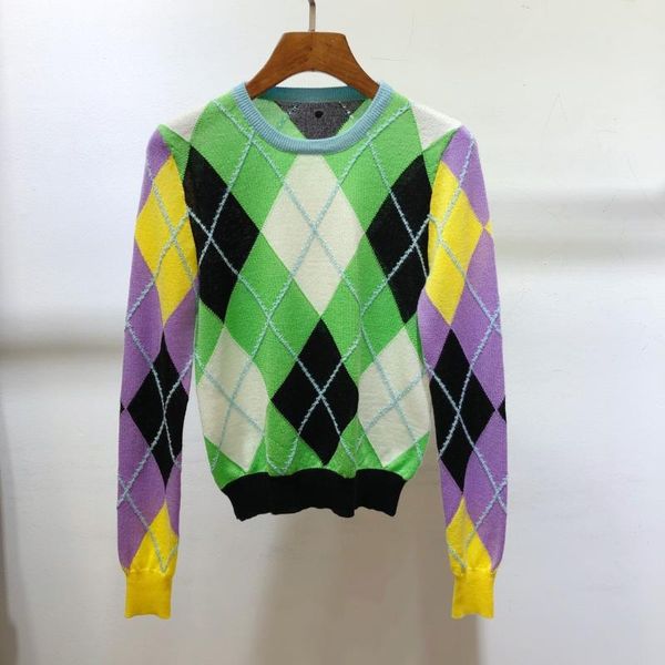 

2021 new ladies fashion long-sleeved casual jacquard color block sweater 1224, White;black