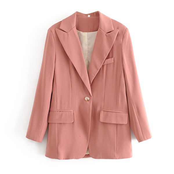 

2021 new chic long sleeve women jacket single button pocket design office ladies blazer casual streetwear female outwear coat xvar, White;black