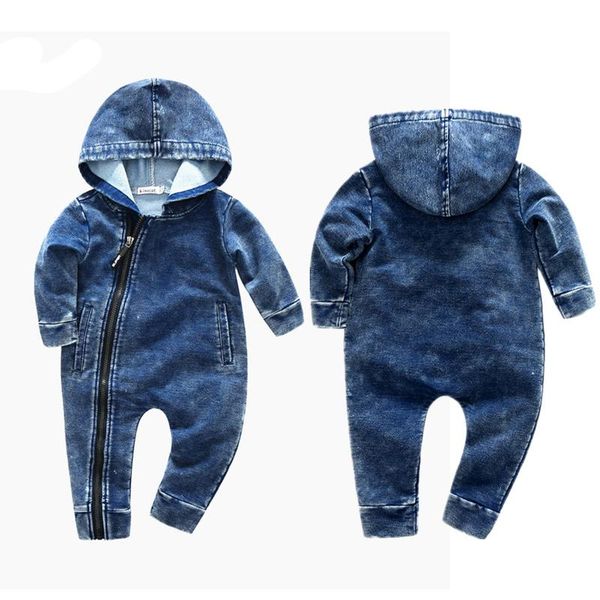 

jumpsuits spring autumn baby boy girls long sleeve hooded zipper rompers demin cotton born clothing jumpsuit outfit clothes, Blue