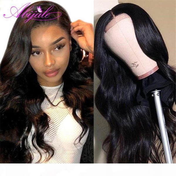 

abijale 4x4 lace closure wig for black women brazilian body wave wig remy lace front pre plucked with baby hair, Black;brown