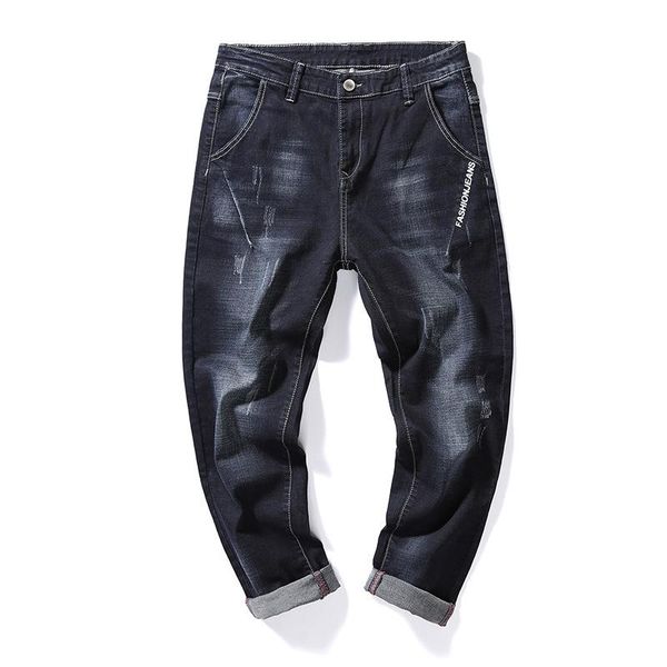 

men's jeans 7xl 8xl men pencil pants trousers scratched large size big 9xl winter autumn classic loose 48 50 black casual, Blue