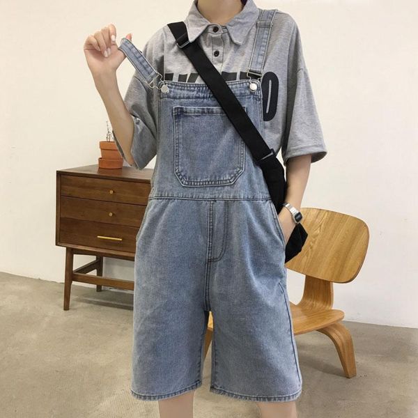 

women's jeans 2021 cowboy suspender knee length loose-fit casual elegant by age crimping wide-leg shorts, Blue