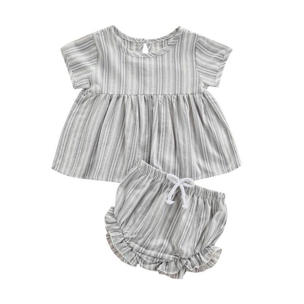 

clothing sets 0-24m baby girl summer casual outfits short sleeve t-shirt and triangle pants suit infant girls gray fresh stripe set, White