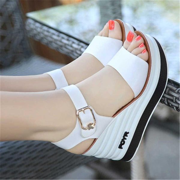 

sandals 2021 woman sandal wedges heels peep-toe platform shoes women summer black white size 34-39