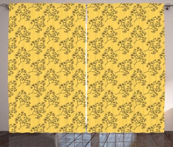 

curtain & drapes mustard multicolor floral curtains vintage branch maidenhair tree leaves gingko biloba repetitive pattern bedroom window