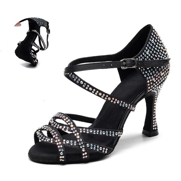 

2021 new women rhinestone latin black ballroom salsa dancing shoes for party wedding girls soft sole practice dance -shoes nytm 1bl1