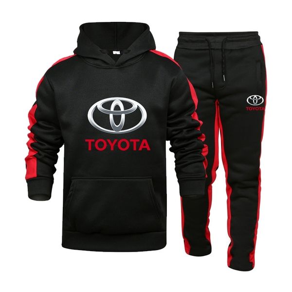 

toyota car spring autumn men hoodies suit fashion casual tracksuit mens set sports two piece stripe hoodie pant male sets, Black